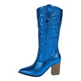 thumbnail image 1 of UngA Cowboy Boots for Women Women's Mid Calf Boot Low Heel Comfort Slouchy Bootie Blue,6.5, 1 of 7