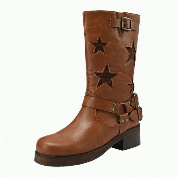 UngA Cowboy Boots for Women Women's Mid Calf Boot Low Heel Comfort Slouchy Bootie Coffee,9.5