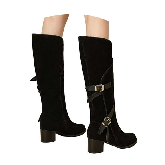 UngA Cowboy Chic Cowboy Boots for Women Mid Calf Cowgirl Boots Round Toe Western Low Heel Shoes Black,6.5