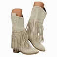 thumbnail image 1 of UngA Cowboys Boots for Women Embroidered Fringe Cowgirl Boots Western Mid Calf Fashion Chunky Heel Pointed Toe Country Boot with Tassel Beige,Size 6.5, 1 of 7
