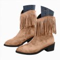 thumbnail image 1 of UngA Cowboys Boots for Women Fashion Embroidery Fringe Cowgirl Western Boots Stitched Chunky Heel Mid Calf Boots with Tassel Brown,Size 9.5, 1 of 7