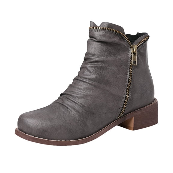 UngA Cowgirl Boots Mid Calf Womens Suede Mid Calf Boots 3 Way Fold Over Style Chunky Block Heel Booties Fall Winter Grey,6