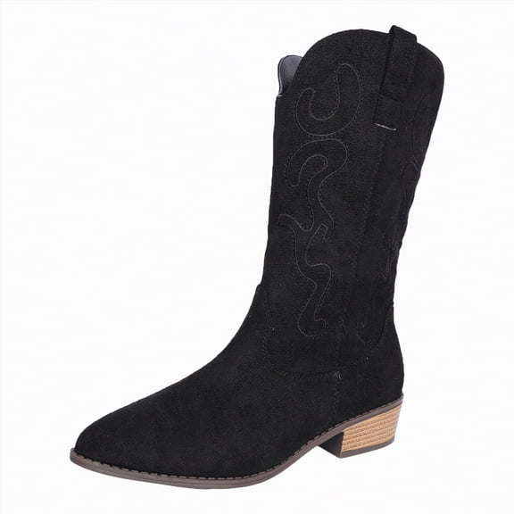 UngA Cowgirl Boots Women Fashion Western Cowboy Boots Country Concert Disco Outfits Low Heel Walking Boots For Ladies Black,Size 6.5