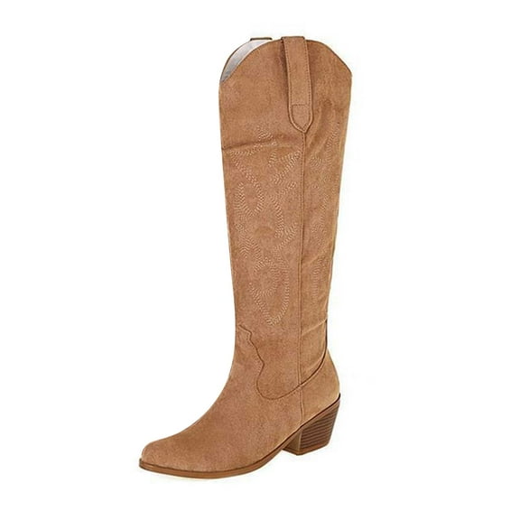 UngA Cowgirl Boots Women Women's Banana Knee High Boots Square Toe Block Heel Comfortable Low Heel Pull on Wide Yellow,10