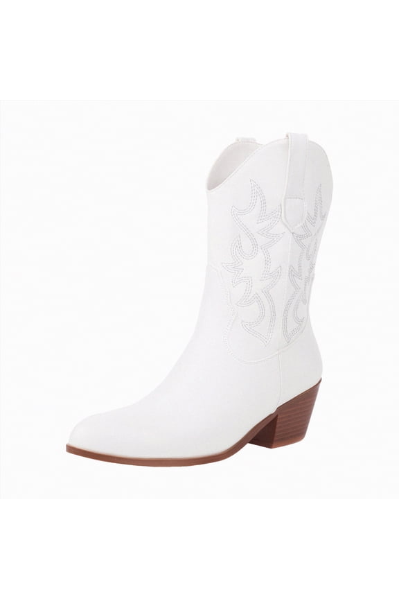 Cowgirl Boots Women Women's Western Cowboy Snip Toe Embroidered Leather Knee High Cowgirl Boots Wide Calf White,9