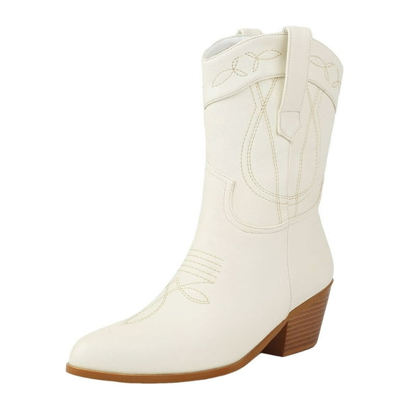 UngA Cowgirl Boots Women's Mid Calf The Western Cowboy Boots Fashion Cowgirl Boots For Women Low Heel Beige,10