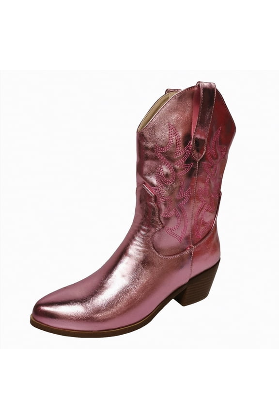 Cowgirl Boots Women's Square Toe Boots Comfortable Block Heel Casual Boots Mid Calf Riding Boots Purple,9