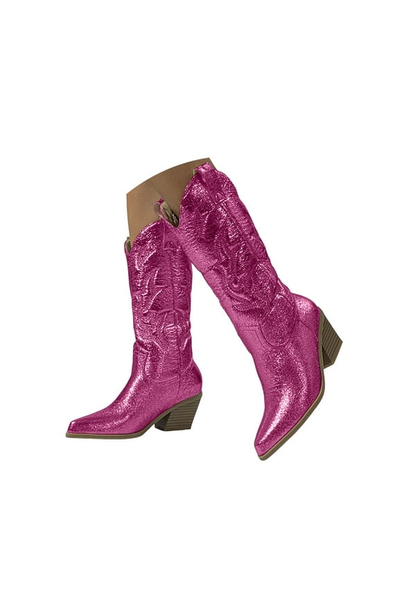 Cowgirl Boots Women's Western Boots Square Toe Heel Zipper Embroidered Ankle Boots Hot Pink,8.5