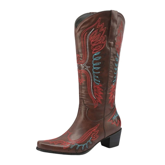 UngA Cowgirl Boots confort Women's Mid Calf Boots, Comfort Buckle Slouchy Booties with Side Zipper Brown,6.5