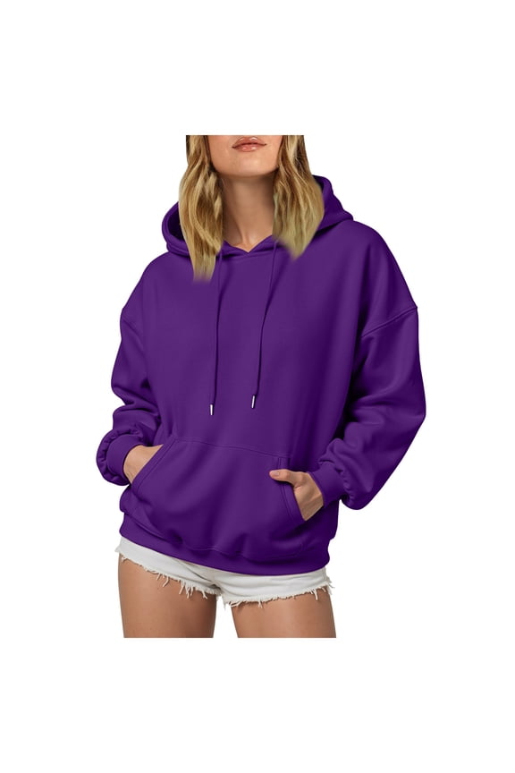 Crewneck Sweatshirts Women Womens Oversized Hoodies Comfy Sweatshirts Fall Fashion 2025 Outfits Casual Tops Fleece Clothes with Pockets Dark Purple,3XL