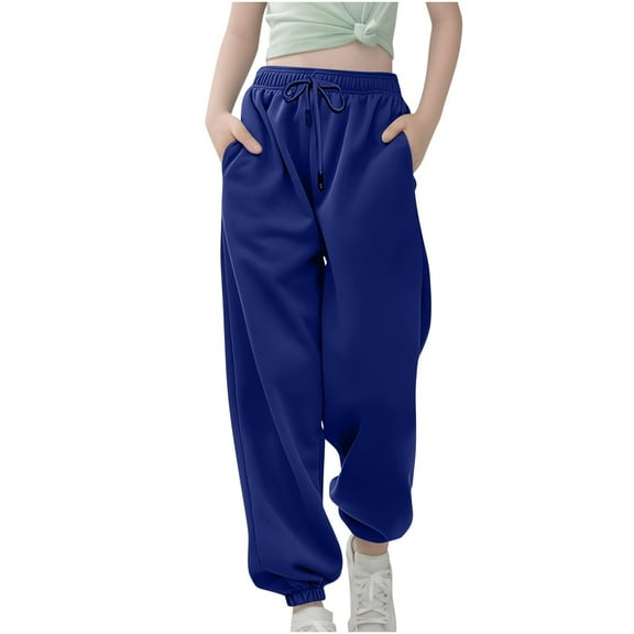 UngA Cute Pants for Teen Girls Girl's Linen Pants Elastic Waist Wide Leg Pants Beach Vacation Outfits Palazzo Trousers Blue,13-14 Years