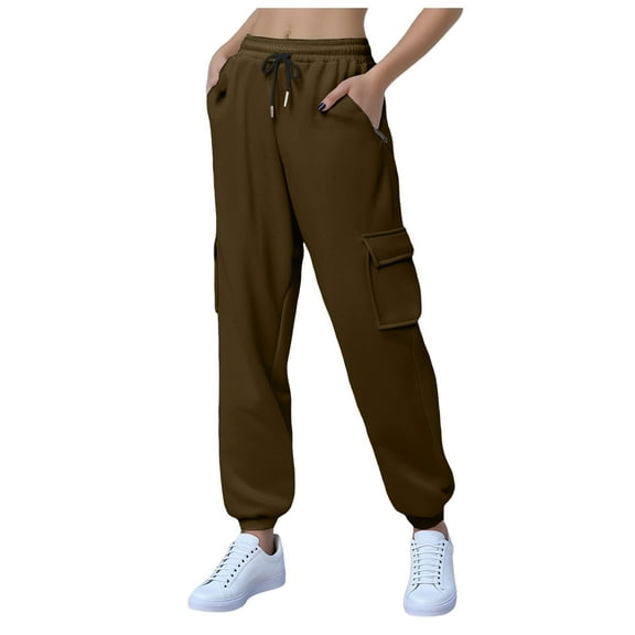 UngA Dress Pants Women Women's Straight Pants Elastic Waist Casual Trousers Pants with Pockets Brown,L