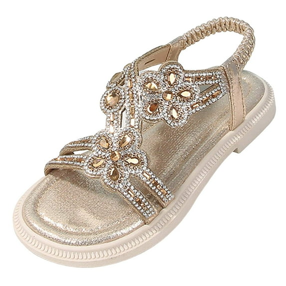 UngA Dress Shoes for Girls Girls Sandals Open Toe Summer Flats Dress Sandals Shoes Toddler/Little Kid/Big Kid Girls Dance Shoes(Gold,Size 13)