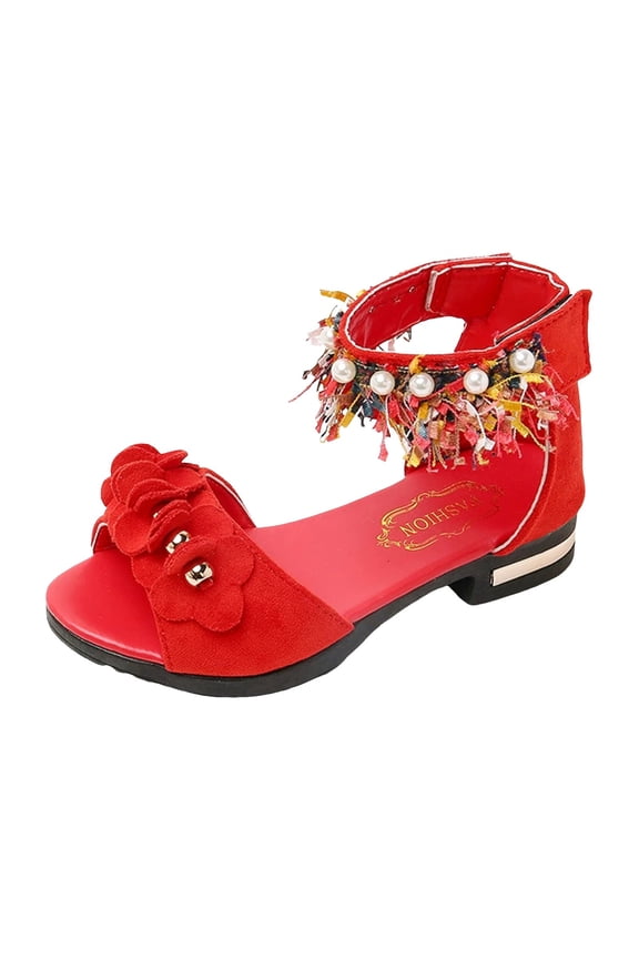 Dress Shoes for Girls Girls Sandals Open Toe Summer Flats Dress Sandals Shoes Toddler/Little Kid/Big Kid Girls Dance Shoes(Red,Size 3)