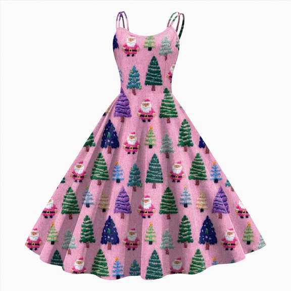 UngA Dresses for Women Christmas 1950S Retro Sleeveless Spaghetti Strap Dress 2025 Trendy Swing A-Line Flare Party Dress for Women,Size XL