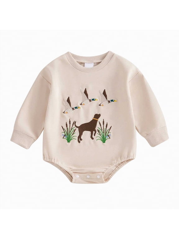 Duck Hunting Infant Baby Boy Clothes Long Sleeve Mallard Duck Sweatshirt Romper Bodysuit Fall Winter Spring Outfit (Beige,0-3 Months)