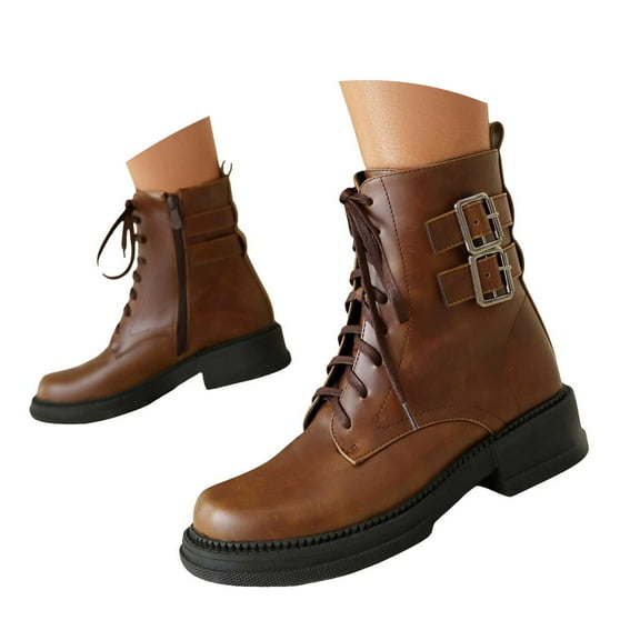 UngA Fall Shoes for Women Heel Motorcycle Style Classic Fashion Yellow,6.5