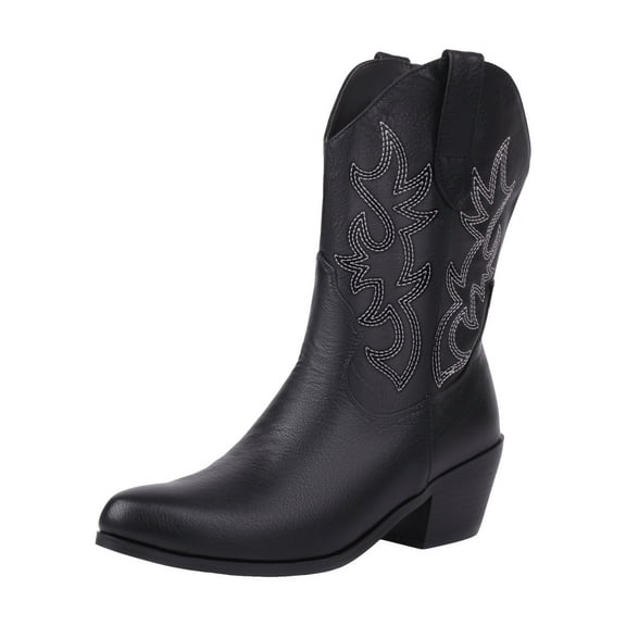 UngA Fall Shoes for Women Mid Calf Boots for Women Block Heel Womenâs Tall Boots Square Toe Comfortable Casual Boots Low Heel Black,7