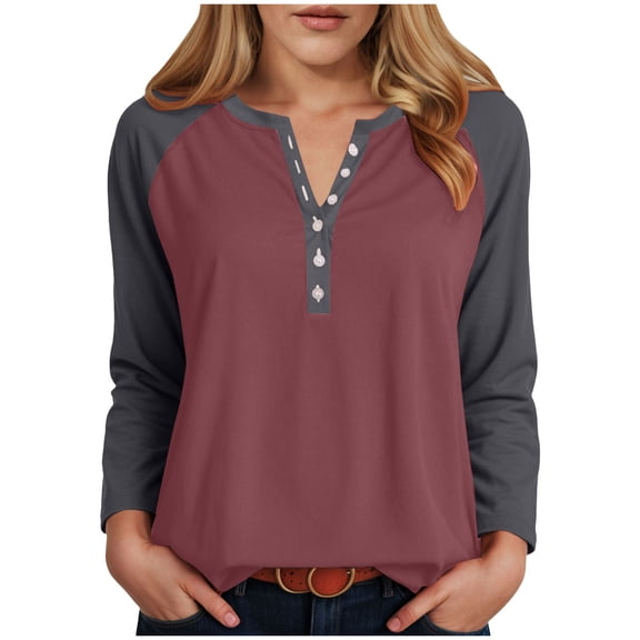 UngA Fashion Clothing Tshirts for Women Tops Women's Long Sleeve Tops Crewneck Basic Lightweight Fall Shirt Brick Red,L