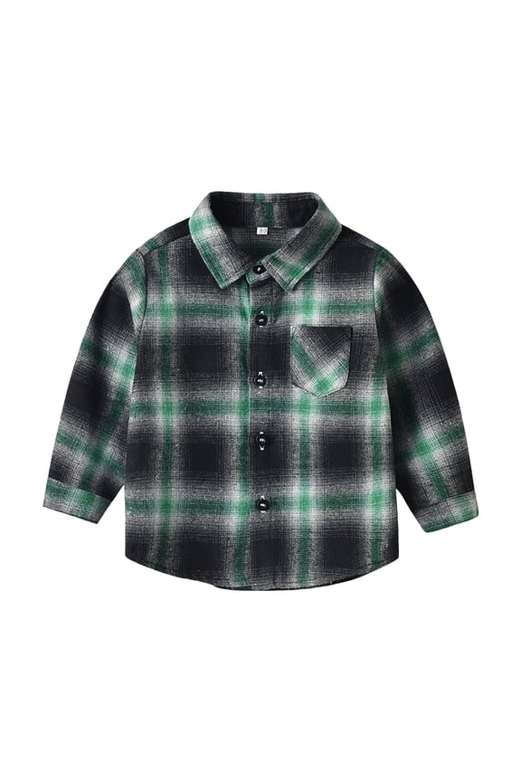 Flannel Jacket Boy's Cotton Western Long Sleeve Button Down Plaid Shirt Green,7-8 Years