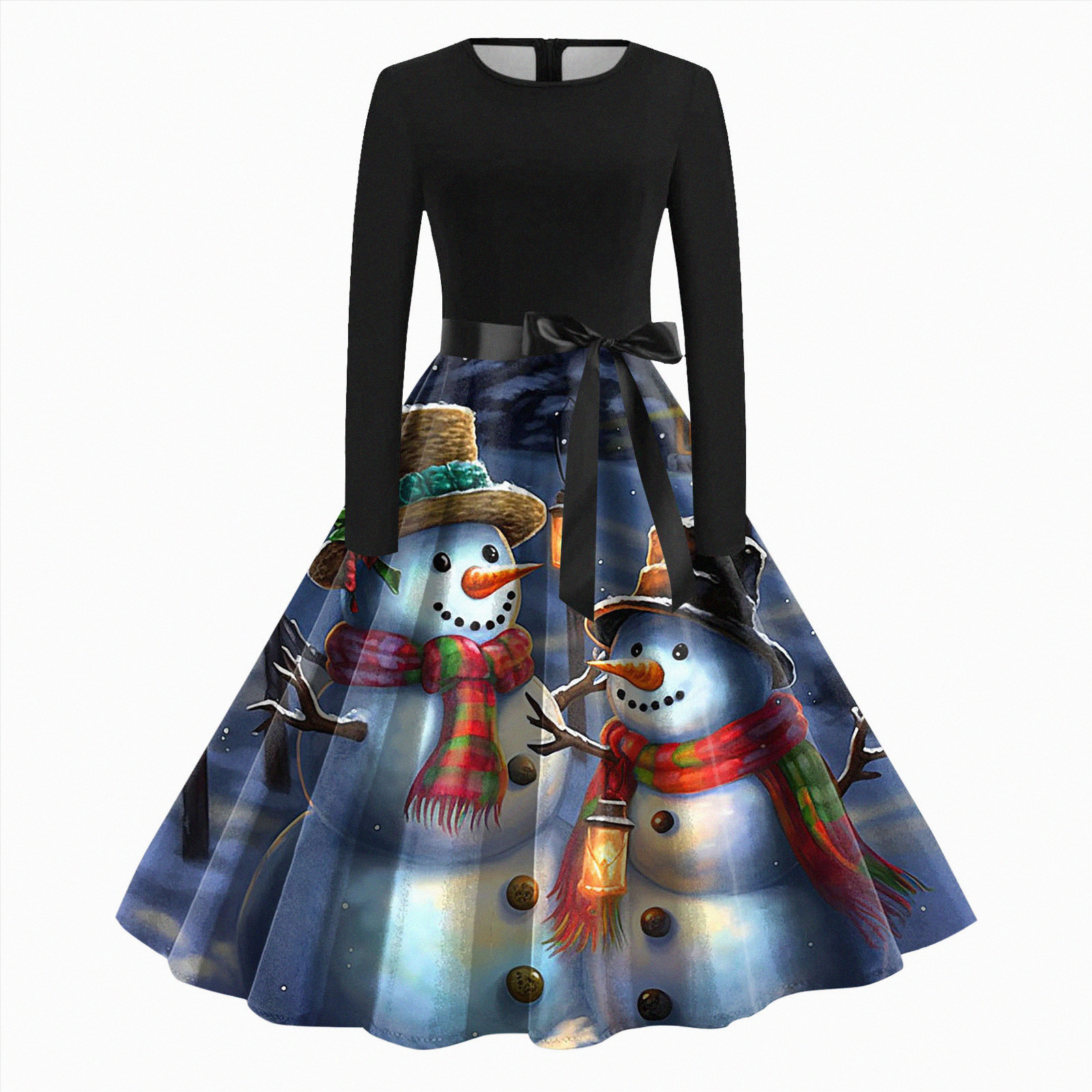 UngA Formal Christmas Dresses for Women Women's Christmas Printed Long  Sleeve Round Neck Plus Size Evening Prom Dresses for Formal Christmas Party  Blue,XL - Walmart.com