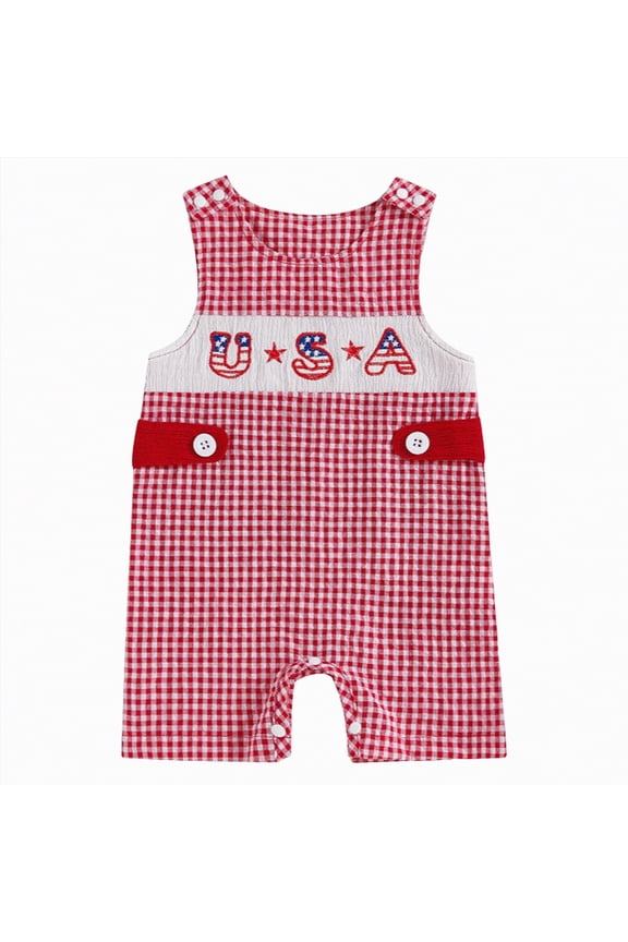 Fourth of July Baby Boy Outfit Newborn American Flag Overalls Romper My First Fourth of July Onesie Clothes (Hot Pink,0-3 Months)
