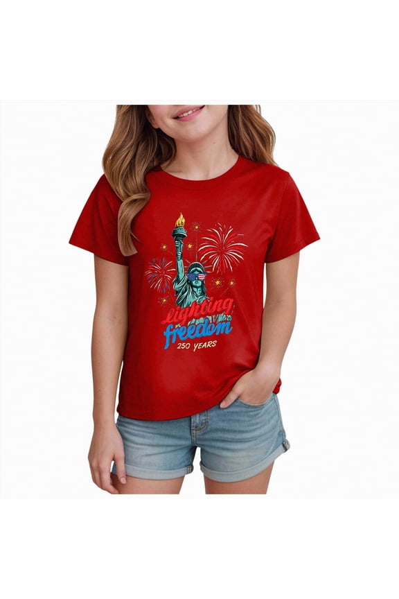 Funny 250 Years America Anniversary USA 250th Birthday Boy Girl Shirt Short Sleeve Crew Neck Graphic Tee 2-14 Years,Red
