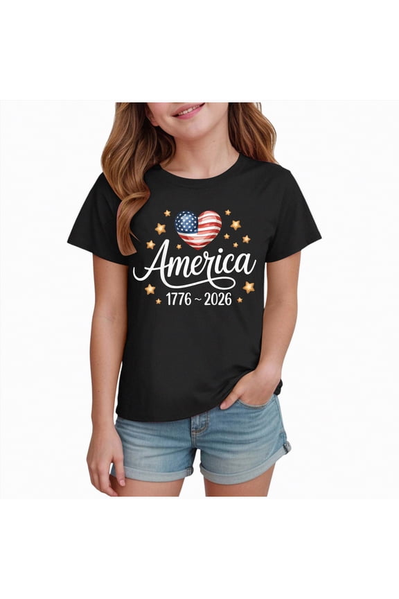 Funny 250 Years America Anniversary USA 250th Birthday Boys Girls Tshirt Short Sleeve Crew Neck Graphic Tee 2-14 Years,Black