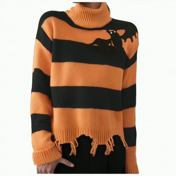 UngA Ghost Face Sweater Sweaters for Women Casual Crewneck Long Sleeve Floral Print Cable Knit Pullover Sweater Tops Orange,S