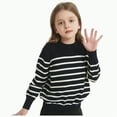 thumbnail image 1 of UngA Girl's Striped Knit Oversized Fall Sweaters Fashion Long Sleeve Crewneck Pullover Sweaters for Girls Trendy Tops (Navy,7-8 Years), 1 of 4