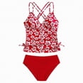 thumbnail image 1 of UngA Girl's Two Piece Tankini Swimsuits Ruched Drawstring Bathing Suit for Girls Swimwear (Red,12-13 Years), 1 of 5