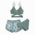 thumbnail image 1 of UngA Girls 3 Piece Swimsuit Set Cute Criss Cross Bikini with Tropical Print Shorts Bathing Suit for Girls Swimwear (Light Green,16-17 Years), 1 of 4