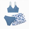 thumbnail image 1 of UngA Girls 3 Piece Swimsuits Bathing Suit Cute Ruffle Floral Print Bikini Set with Skirt Kids Girls Swimwear (Navy,16-17 Years), 1 of 5