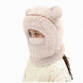 thumbnail image 1 of UngA Girls' 3-in-1 Beanie Hat with Scarf & Mask, Fleece-Lined Winter Ear Muff Beanie for Cold Weather (Beige,3-10 Years), 1 of 7