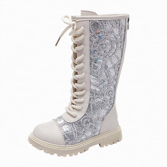 UngA Girls Combat Boots Girls Lace Up Boots Mid Calf Boots Fashion Waterproof PU Leather Side Zipper Punk Goth Kids Riding Boots (Little Kid/Big Kid),Size 3.5