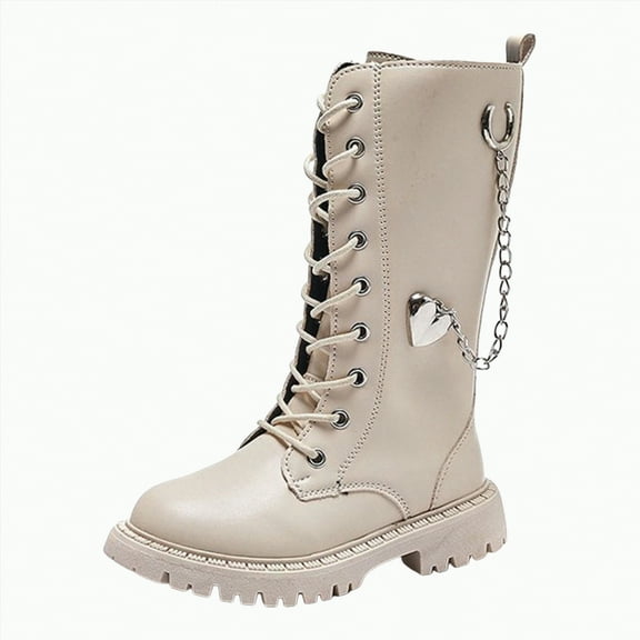 UngA Girls Combat Boots Lace Up Boots Mid Calf Boots PU Leather Side Zipper Punk Goth Girls Horse Riding Boots (Little Kid/Big Kid),Size 11