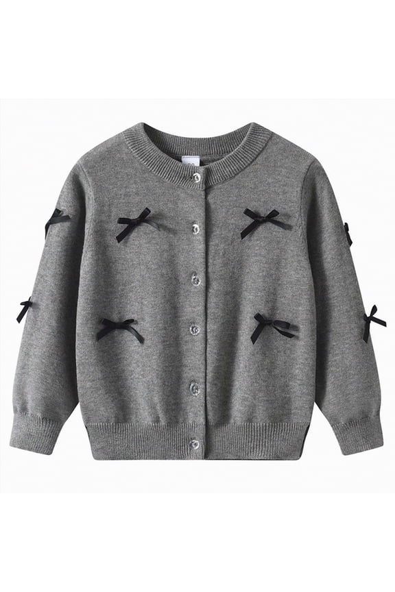 Girls Crewneck Cardigan Long Sleeve Children Button Cotton Toddler Girl Sweater Uniform Sweaters for Little Girls (Dark Gray,5-6 Years)