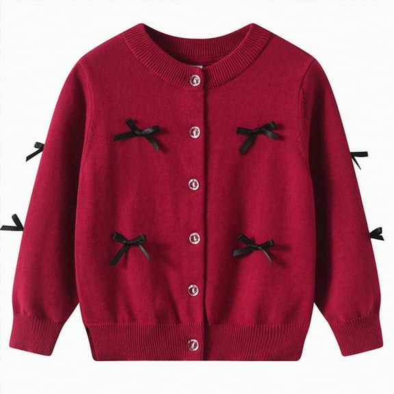 UngA Girls Crewneck Cardigan Long Sleeve Children Button Cotton Toddler Girl Sweater Uniform Sweaters for Little Girls (Red,11-12 Years)