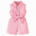 thumbnail image 1 of UngA Girls Cute Romper Button Down Belted Jumpsuit Toddler Kids Wide Leg Short Summer Stripe Outfits with Pockets 18-24 Months,Pink, 1 of 7