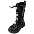 thumbnail image 1 of Linfrsh Girls Knee High Boots Girls Winter Long Boots, Lace Up Warm Princess Boots Student Martin Boots Big Kids Black,1.5, 1 of 7