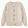 thumbnail image 1 of UngA Girls Long Sleeve Sweater Buttons Open Front Solid Knit Little Girls Sweater Kids Fall Lightweight Cardigan Coats for Toddler (Beige,3-4 Years), 1 of 7