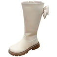 thumbnail image 1 of UngA Girls Riding Boots Girls' Fall Winter Knee-High Leather Boots - Lace-Up Bow Thick-Soled Martin Boots with Zip White,2.5, 1 of 7