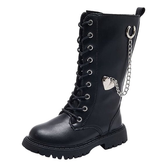 UngA Girls Riding Boots Girls Long Boots with Pearl Bow Detail, Warm Lined High Top Martin Boots for Kids, Autumn Winter Ankle Booties Black,2