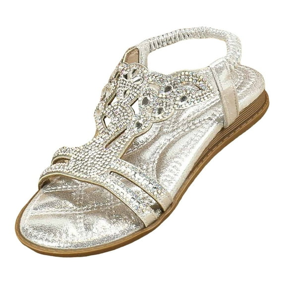 UngA Girls Sandals Cute Shoes for Girls Soft Closed Toe Dress Sandals Summer Girl Outdoor Casual Girls Dance Shoes(Silver,Size 12)