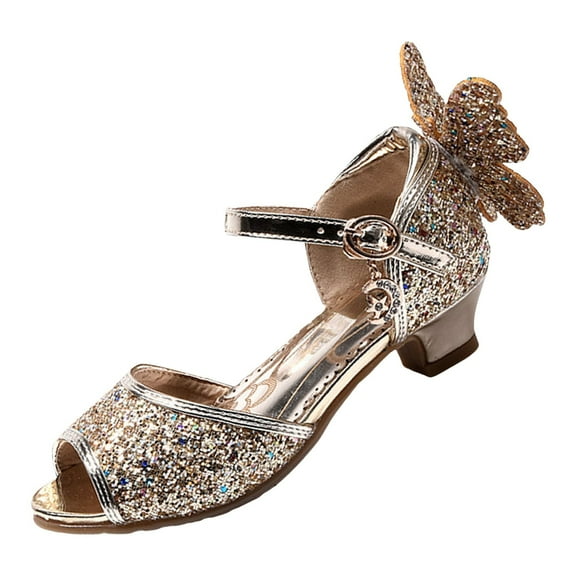 UngA Girls Sandals Girls Low Heels Sandal for Girls Open Toe Ankle Buckle Strap Dress Shoes for Little Big Kids In Wedding Party Sandals Flower Girl Sandals(Gold,Size 1)