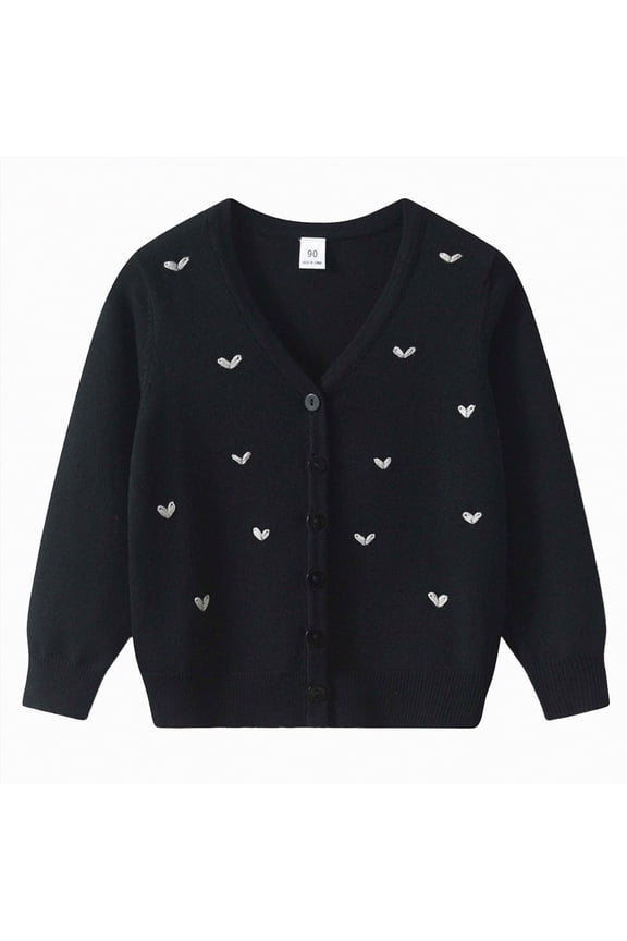 Girls Sweater Girls Fall Winter Clothes Girls Cardigan Long Sleeve Uniforms Knit Sweater Outerwear for Kids (Black,7-8 Years)