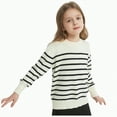 thumbnail image 1 of UngA Girls' Sweaters Kids Casual Long Sleeve Striped Color Block Loose Fitting Little Girls Knit Sweaters Pullover Tops (Beige,7-8 Years), 1 of 4
