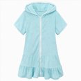 thumbnail image 1 of UngA Girls Swim Cover Up Kids Swimsuit Coverup Terry Zip-Up Beach Bathing Suits for Girls Swimwear Wraps with Sunglasses (Sky Blue,6-7 Years), 1 of 6