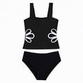 thumbnail image 1 of UngA Girls Swimsuit Two Piece Girls Tankini Swimsuit Tropical Printed Cut Out Bathing Suit Ruched Girls Swimwear (Black,12-13 Years), 1 of 5