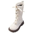 thumbnail image 1 of UngA Girls Tall Boots Boys Girls Waterproof Lace Up Side Zipper Mid Calf Combat Riding Boots White,1, 1 of 7